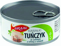 Tuńczyk w sosie własnym duże  kawałki Graal 170g